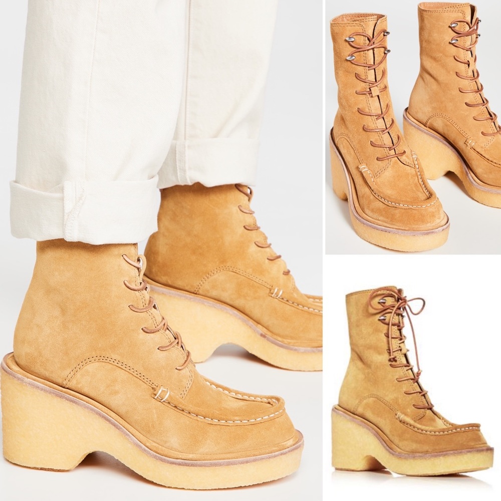 Rag & Bone Scout Suede Lace Up Moc Toe Wedge Combat Boot Bourbon Suede 36 $595